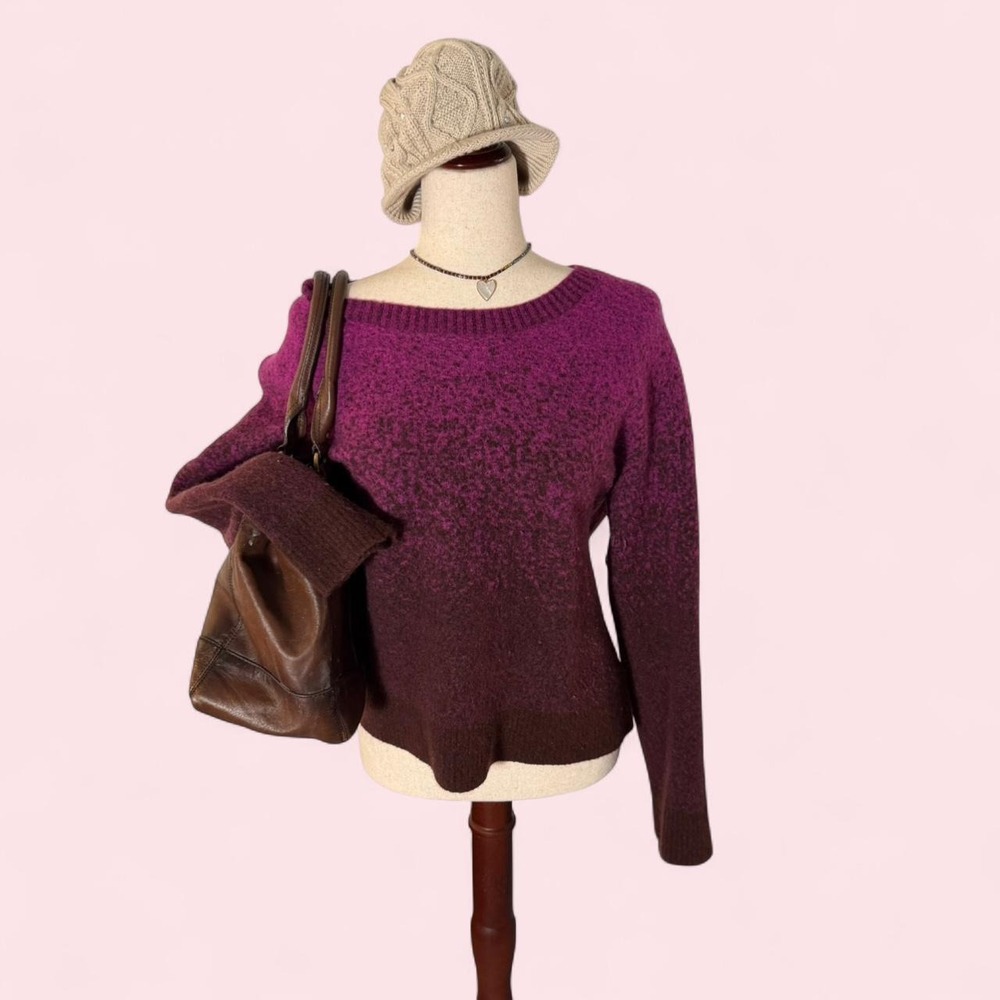 Athleta Womens Purple Pink Ombre Merino Wool Jacquard Crew Sweater Large